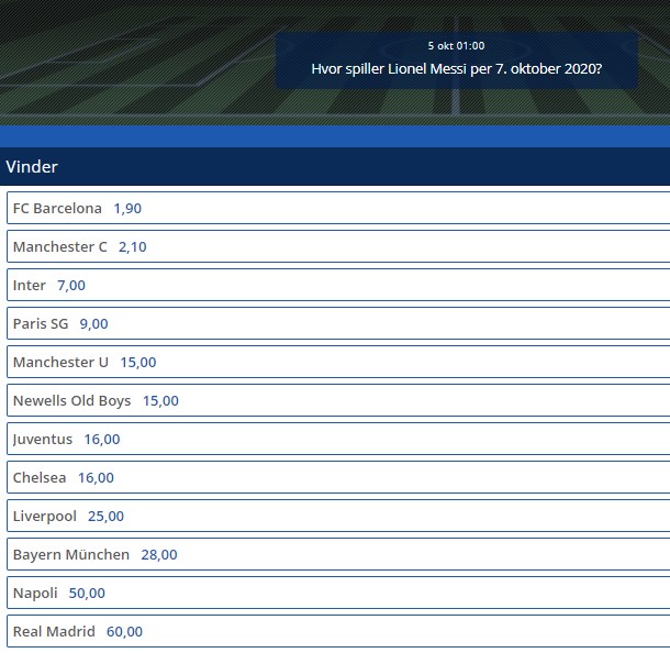 Odds på Lionel Messis nye klub hos Oddset