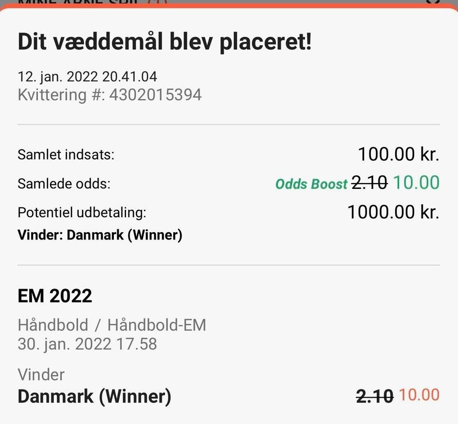 Odds boost 10 på Danmark som vindere af Håndbold EM 2022