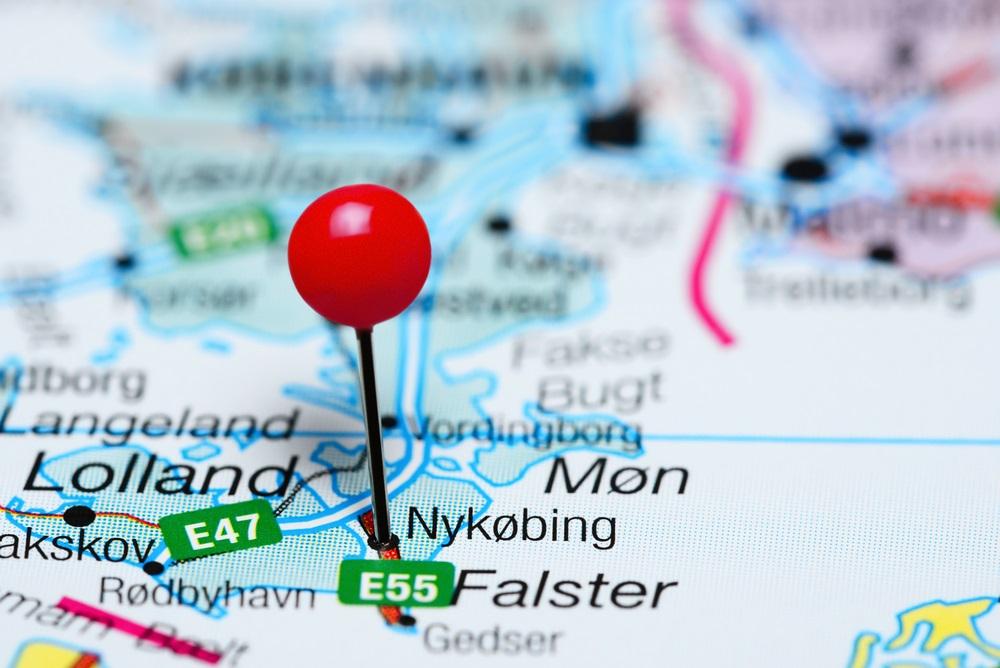 Nykøbing Falster på Danmarkskortet