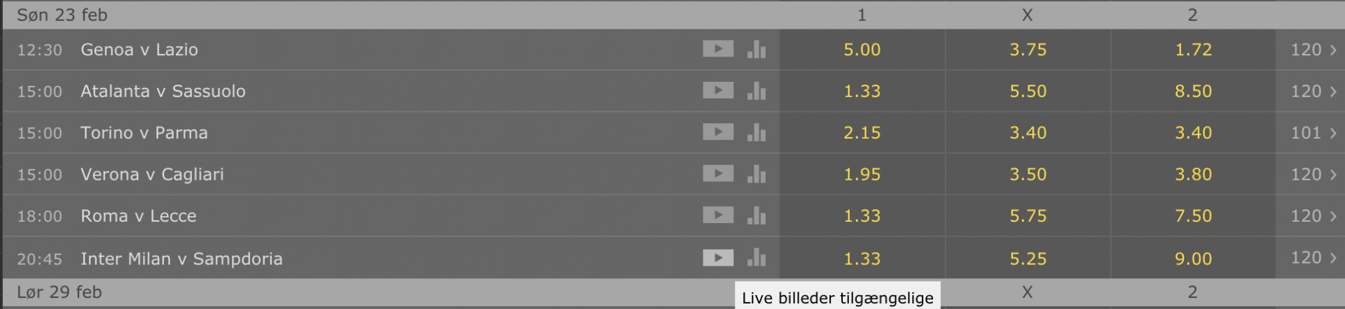 Se inter vs Sampdoria livestream hos Bet365