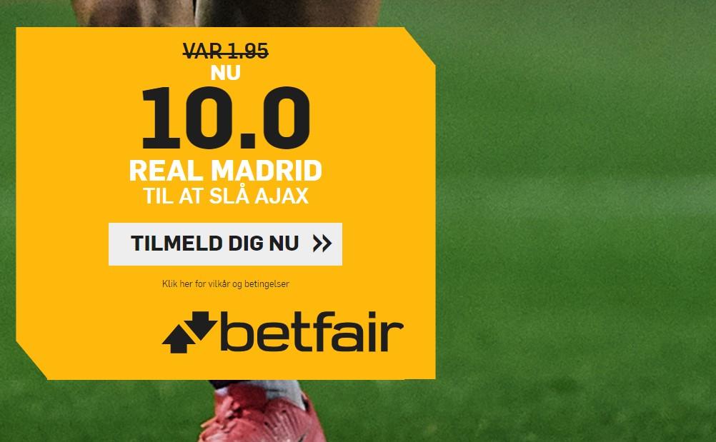 Odds Boost: Få odds 10.00 på Real Madrid sejr over Ajax hos Betfair