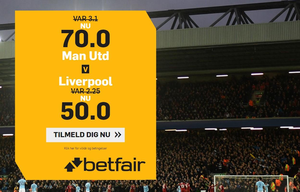 Man U - LFC tilbud: Odds 70.00 på United eller odds 50.00 på Liverpool