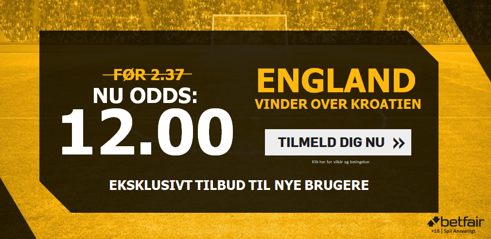 VM tilbud: Få odds 12.00 på England-sejr mod Kroatien i VM 2018 semifinalen