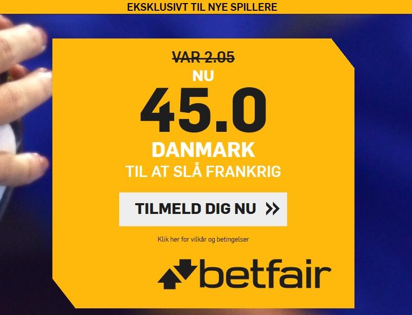 Odds 45.00 på Danmark over Frankrig til nye kunder hos Betfair