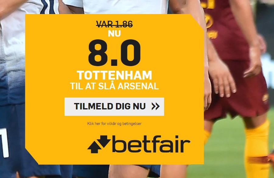 Tottenham - Arsenal odds tilbud: Spil 100 kr. til odds 8.00 på Spurs sejr