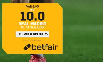 Odds Boost: Få odds 10.00 på Real Madrid sejr over Ajax hos Betfair