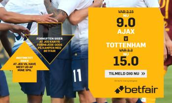 Gør Ajax arbejdet færdigt mod Spurs? Odds 9.00 på Ajax eller 15.00 på Tottenham
