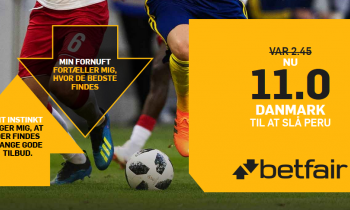 Odds 11.00 på Danmark mod Peru hos Betfair