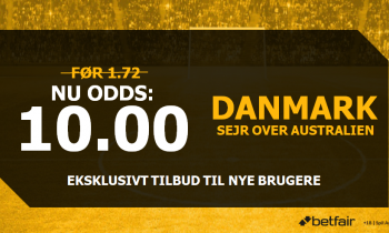 Odds 10 på Danmark - Australien | Betfair tilbud