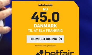 Odds 45.00 på Danmark over Frankrig til nye kunder hos Betfair