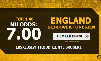 Få odds 7.00 på England-sejr mod Tunesien - VM 2018 Tilbud