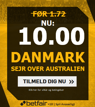 Betfair tilbud på Danmark mod Australien