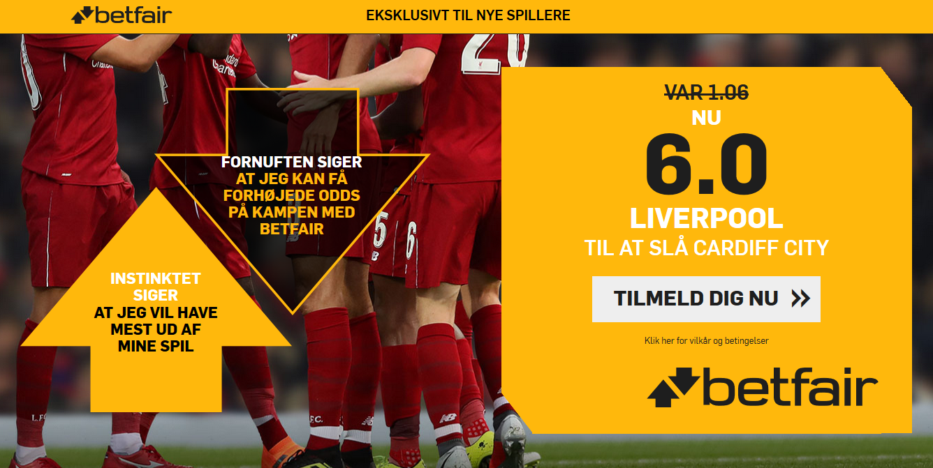 Betfair tilbud på Liverpool sejr over Cardiff